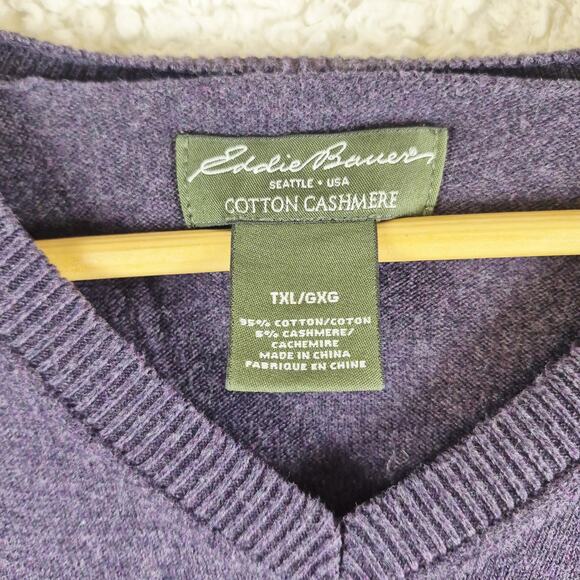 Eddie Bauer Sweater Mens XLT Purple Cotton Cashmere V Neck Pullover Lightweight - Picture 4 of 8
